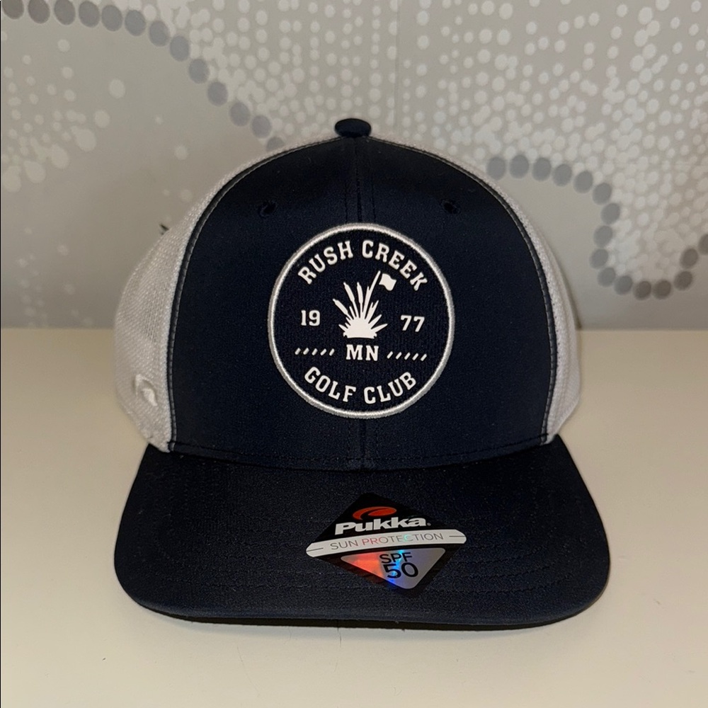 Pukka Trucker Hat, Navy/White Snapback Rush Creek Golf Club, Mid Crown UV Lite